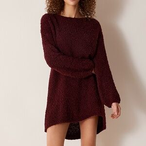Burgundy touch of wool boucle long sleeves nightshirt lounge dress made in Italy